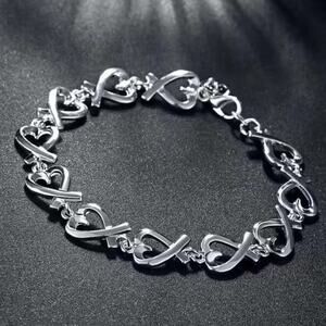 925 Sterling Silver Bracelet XO Hearts BOHO Fashion Anniversary Birthday Gift